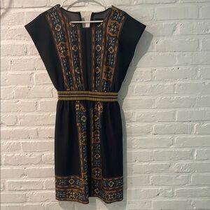 Anna Sui Black and Brown Embellished Sheath Mini Dress